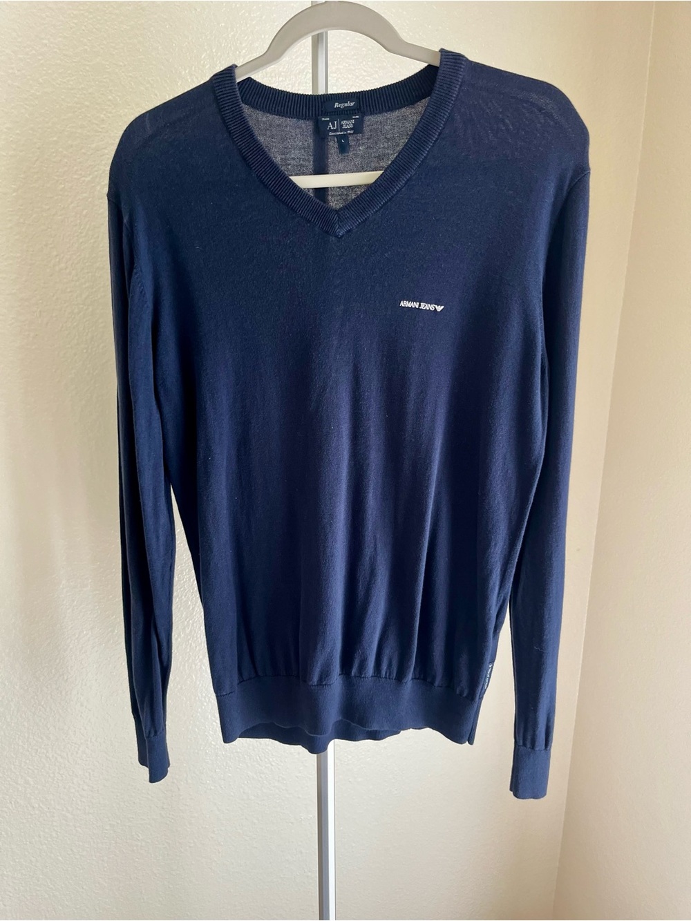Armani Jeans Regular Fit V-Neck Sweater Navy Blue Size L